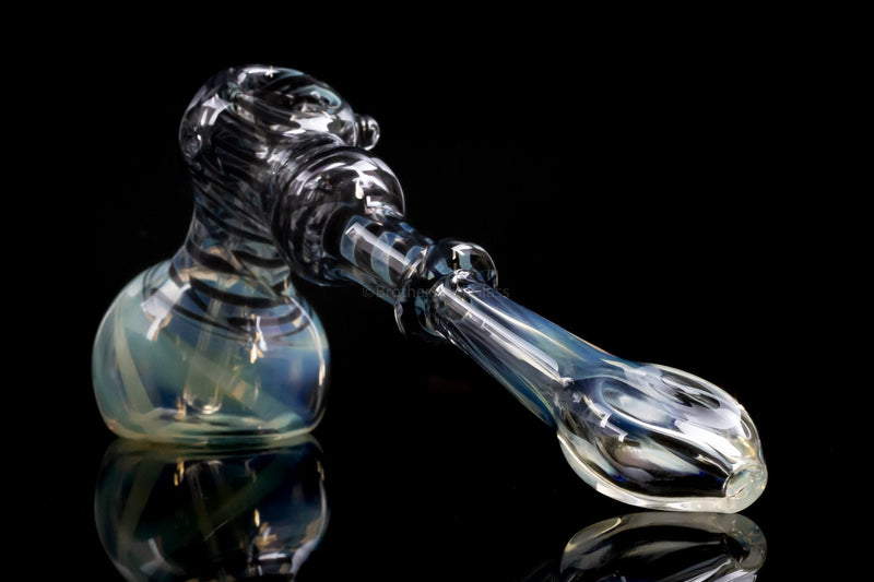 Blowfish Glassworks Silver Fumed with Wrap and Rake Hammer Bubbler.