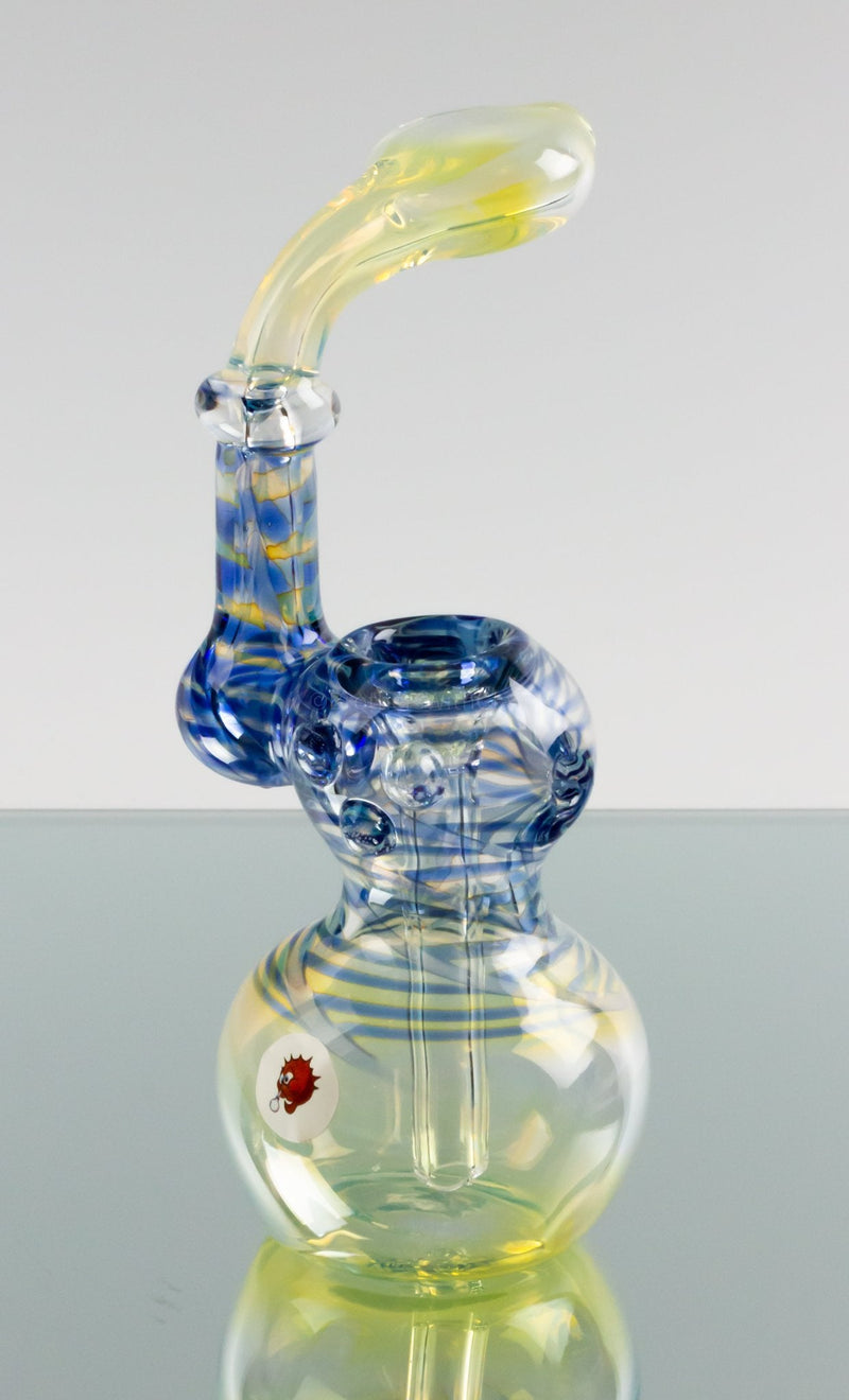 Blowfish Glassworks Silver Fumed Wrap and Rake Side Carb Bubbler.