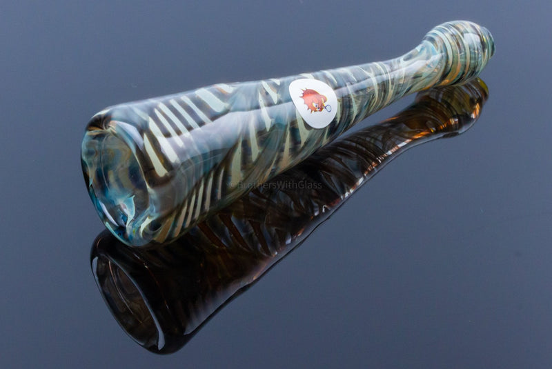 Blowfish Glassworks Wrap and Rake Fine Silver Fumed Bat Chillum Hand Pipe.