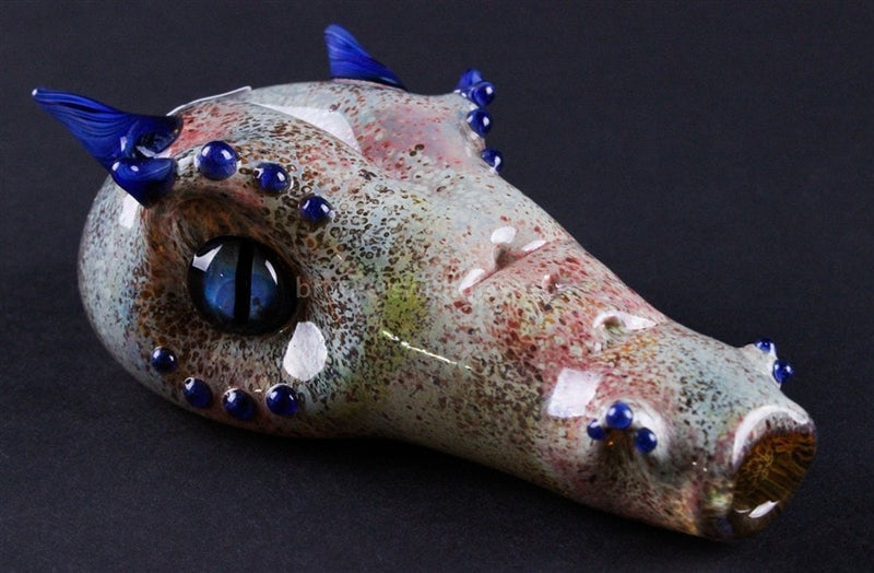 Chameleon Glass Abraxas The Dragon Steamroller Hand Pipe - Fumed Natural.
