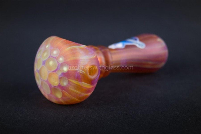 Chameleon Glass Amazeballs Sandblasted Honeycomb Hand Pipe - Amber.