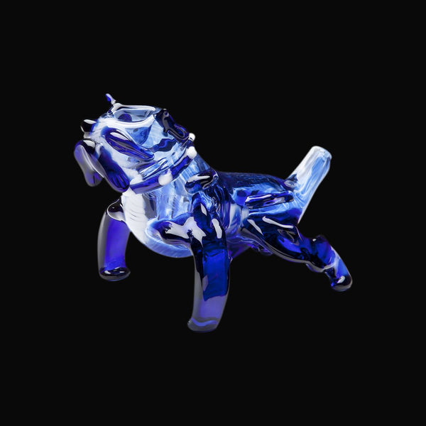 Chameleon Glass Blue Bulldog Hand Pipe.