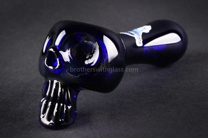 Chameleon Glass Bone Head Skull Hand Pipe - Cobalt Blue.