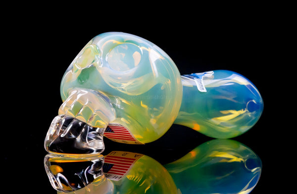 Chameleon Glass Bone Head Skull Hand Pipe - Fumed.