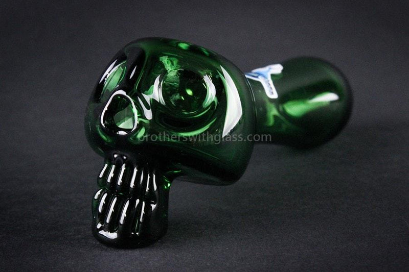 Chameleon Glass Bone Head Skull Hand Pipe - Green.
