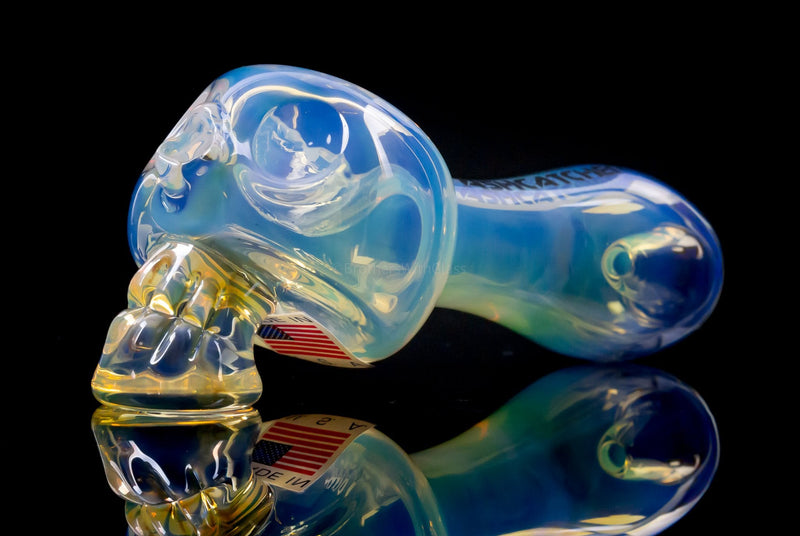 Chameleon Glass Fumed Ash Catcher Bone Head Skull Hand Pipe.