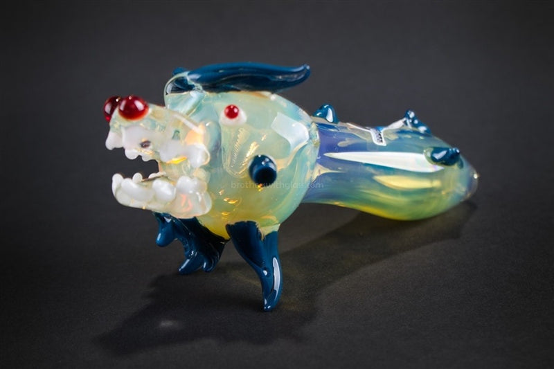 Chameleon Glass Fumed Dragon Head Hand Pipe - Blue.