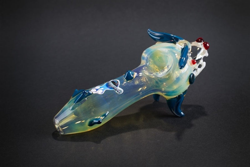 Chameleon Glass Fumed Dragon Head Hand Pipe - Blue.
