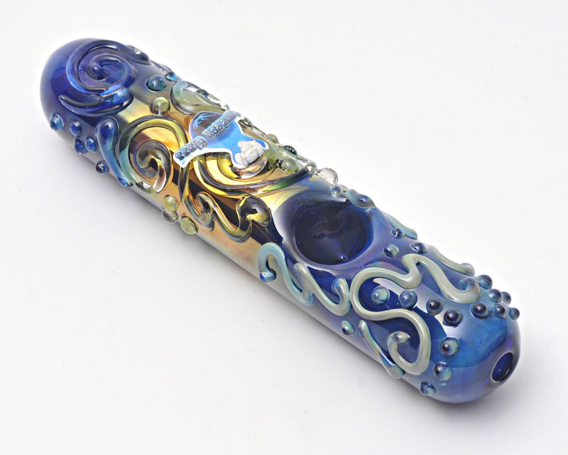 Chameleon Glass Kobaya Ashi Maru Steamroller Hand Pipe - Blue Chameleon Glass