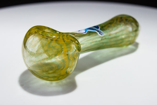 Chameleon Glass Raked Hand Pipe - Moss and Yellow.