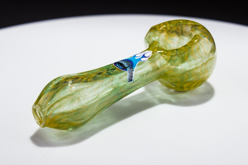 Chameleon Glass Raked Hand Pipe - Moss and Yellow.