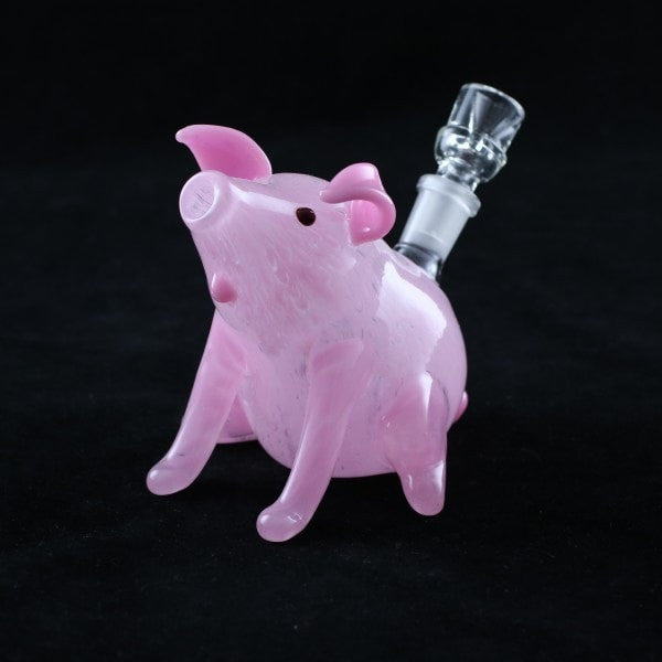 Chameleon Glass Sculpted Pig Water Pipe.