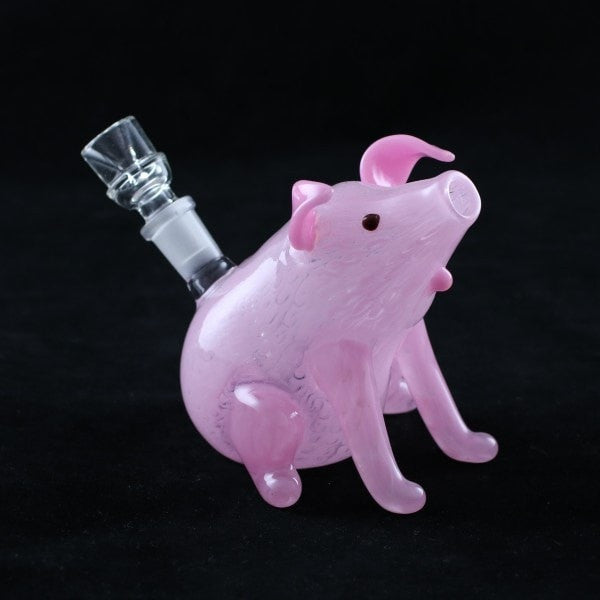 Chameleon Glass Sculpted Pig Water Pipe.