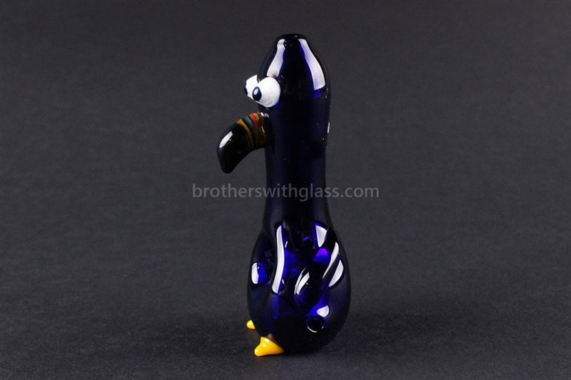 Chameleon Glass Sculpted Toucan Bird Hand Pipe - Cobalt Blue.
