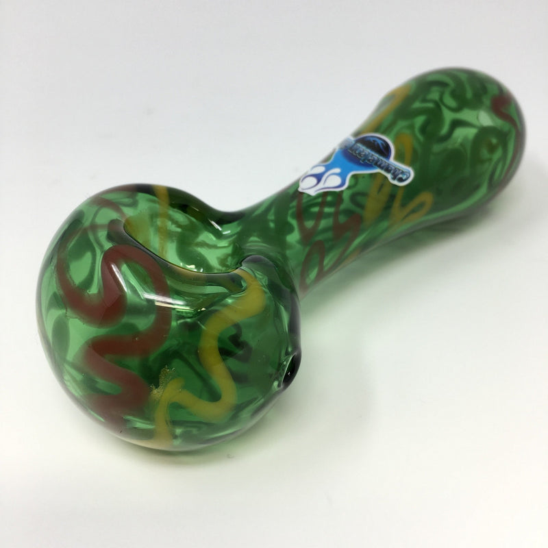 Chameleon Glass Swizzler Hand Pipe - Green With Rasta.
