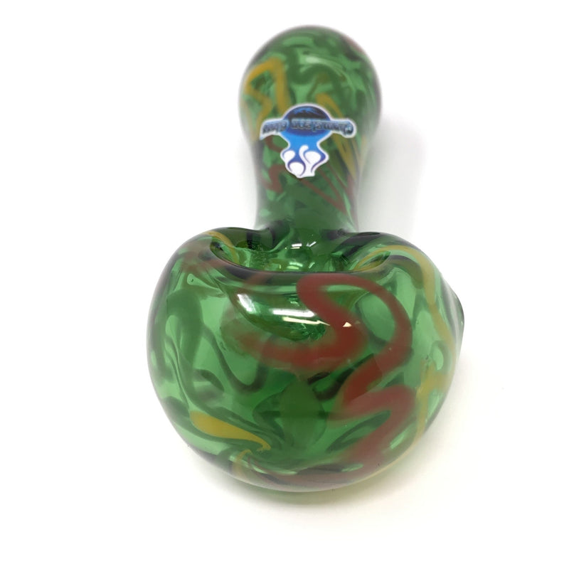 Chameleon Glass Swizzler Hand Pipe - Green With Rasta.