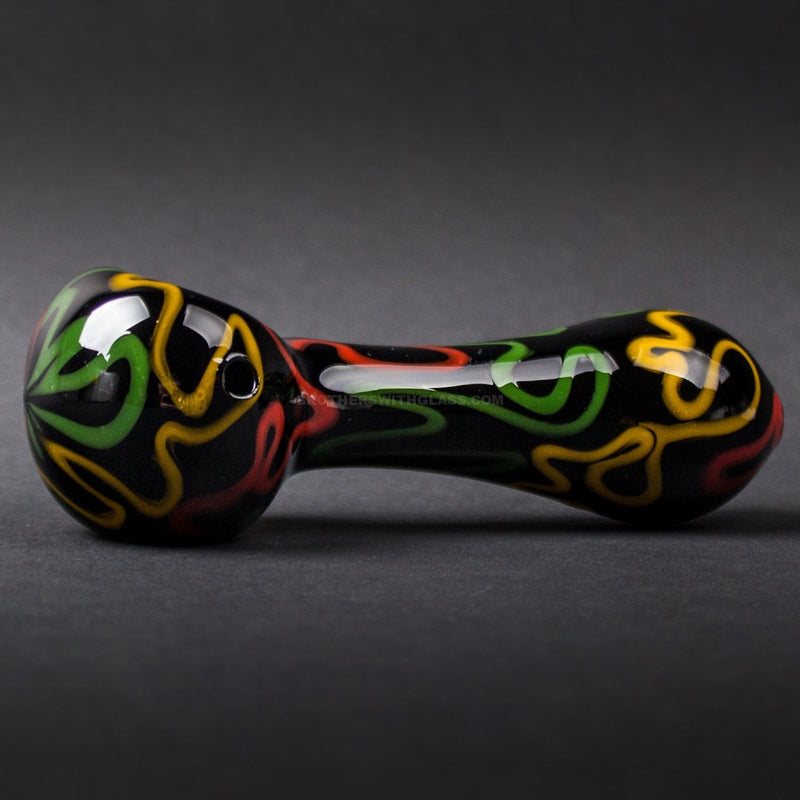 Chameleon Glass Swizzler Hand Pipe - Onyx With Rasta.