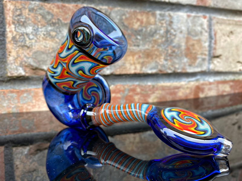 Chasteen Glassworks Blue Sherlock With Reversal Disc Hand Pipe Chasteen Glass