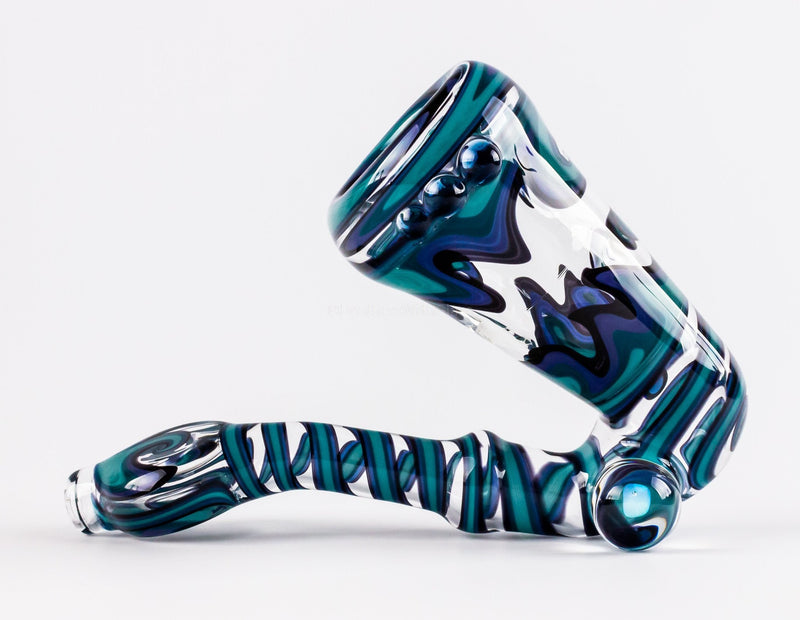 Chasteen Glassworks Sherlock With Opal Marble Hand Pipe - Blue and Purple.
