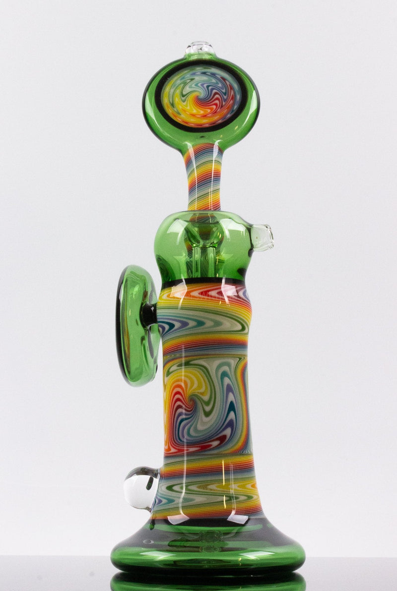 Chasteen Glassworks Wig Wag Disc and Opal Bent Neck Bubbler - Green Rainbow.