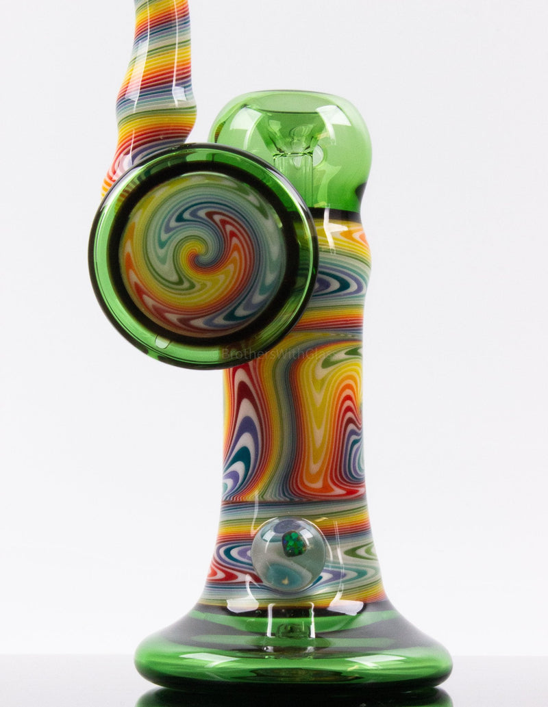 Chasteen Glassworks Wig Wag Disc and Opal Bent Neck Bubbler - Green Rainbow.