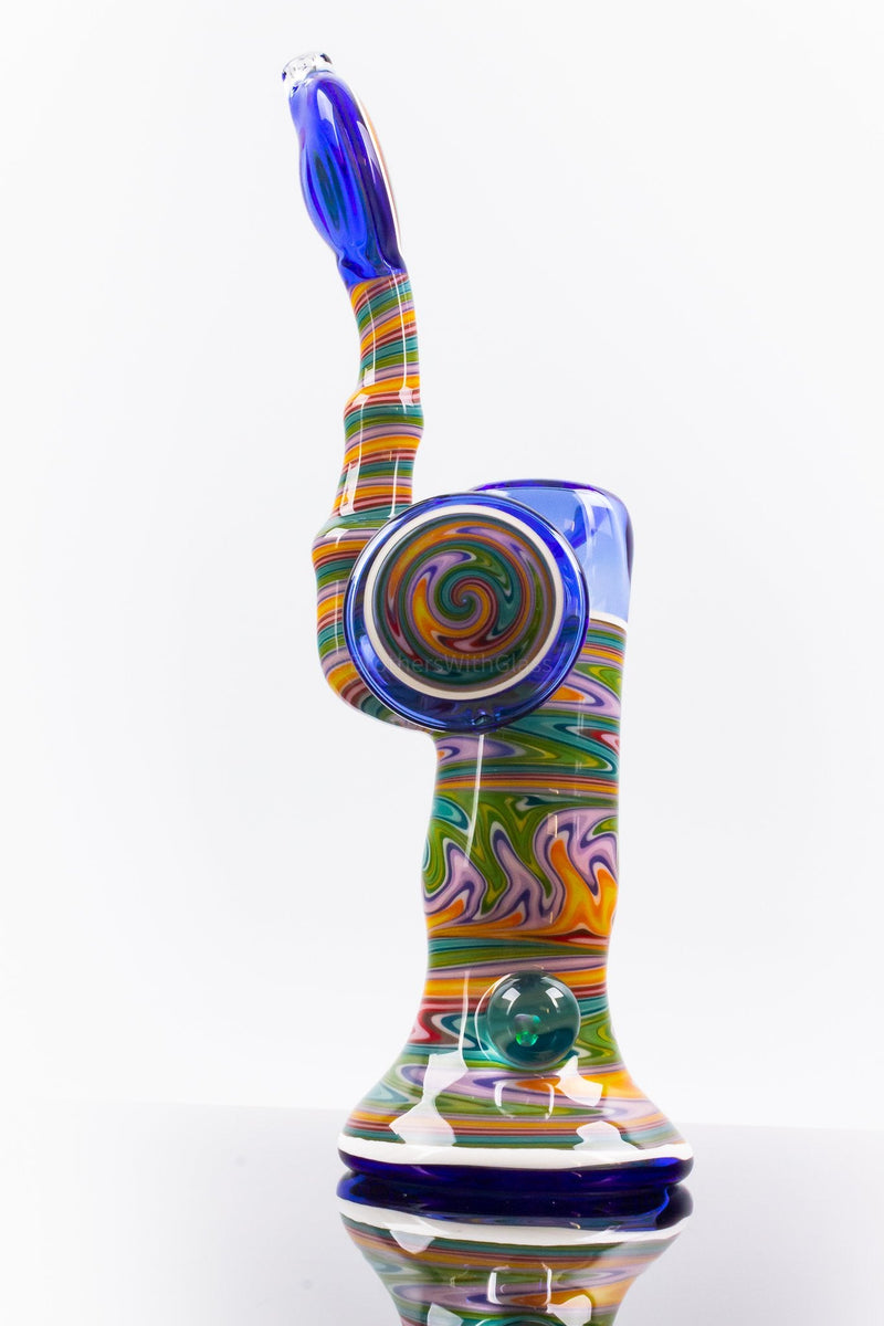 Chasteen Glassworks Wig Wag Disc and Opal Bent Neck Bubbler - Rainbow Bright.