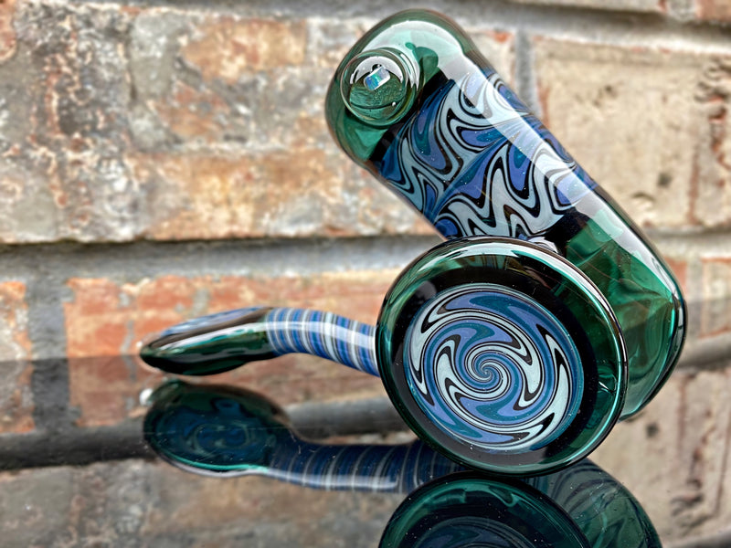 Chasteen Glassworks Wig Wag Disc Teal Sherlock Hand Pipe Chasteen Glass