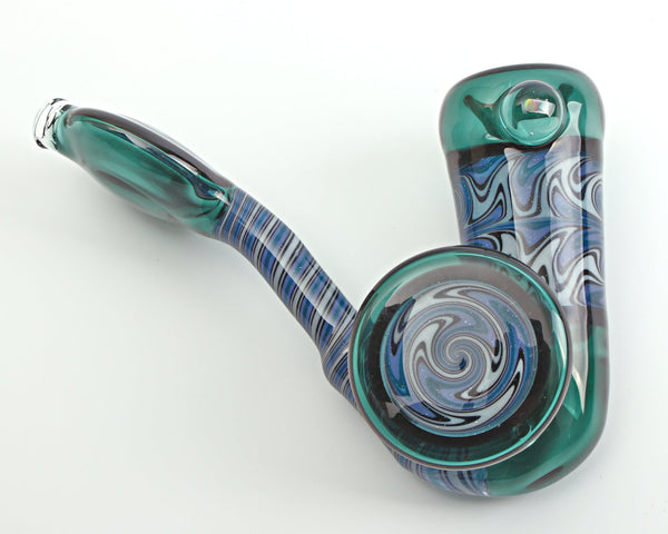 Chasteen Glassworks Wig Wag Disc Teal Sherlock Hand Pipe Chasteen Glass