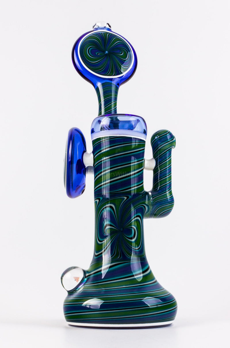 Chasteen Glassworks Wig Wag Snorkel Bubbler - Green and Blue.