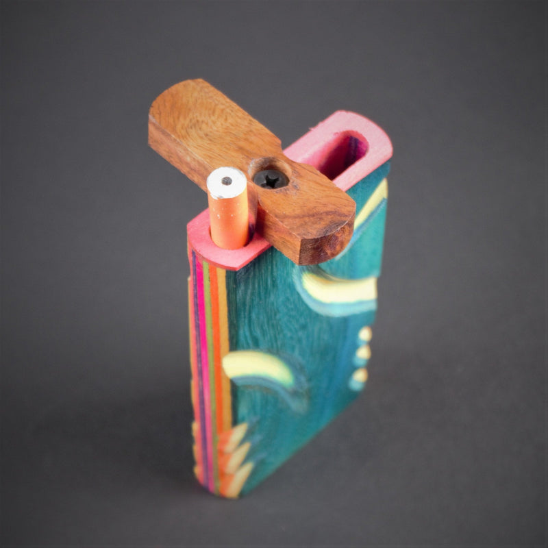 Colorful Wooden Dugout With Chillum Hand Pipe.