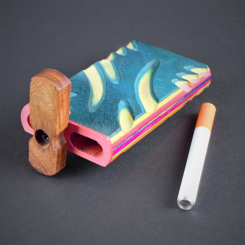 Colorful Wooden Dugout With Chillum Hand Pipe.