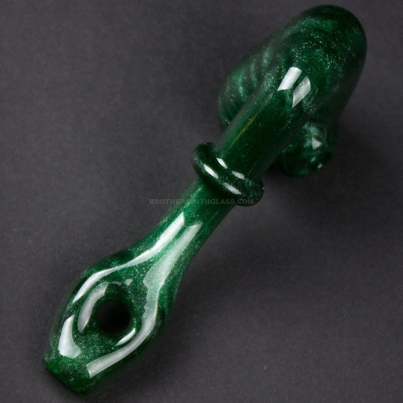Darth Silicate Glass Functional Sherlock Hand Pipe Pendant - Green Moss.