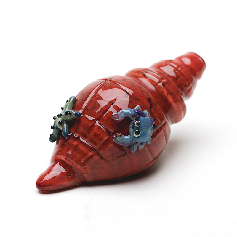 Empire Glassworks Red Frit Conch Shell Hand Pipe Empire Glassworks