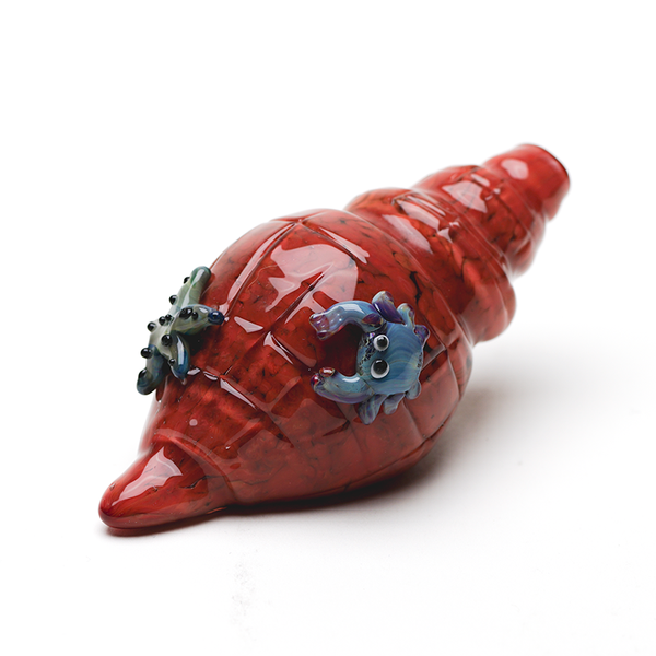 Empire Glassworks Red Frit Conch Shell Hand Pipe.