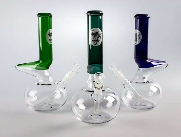 Glowfly Glass 14mm Color Warped Neck Bubble Bottom Bong.