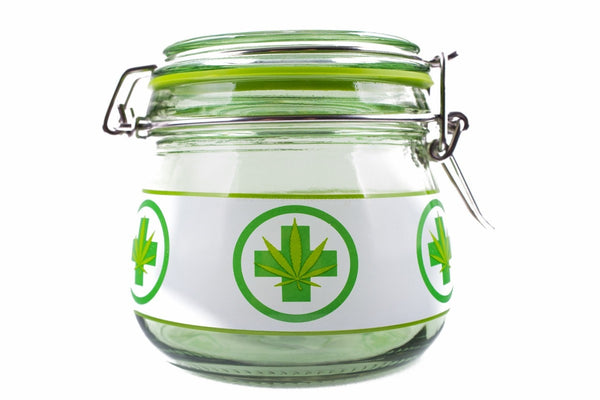 Green Medical Cannabis Glass Stash Jar - Large.