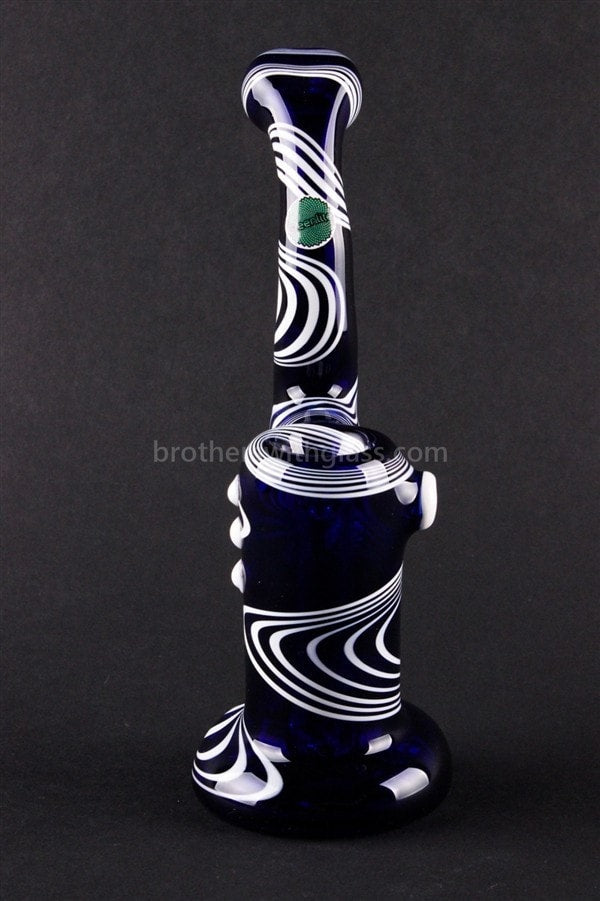 Greenlite Glass Blue and White Wave Bubbler Water Pipe.