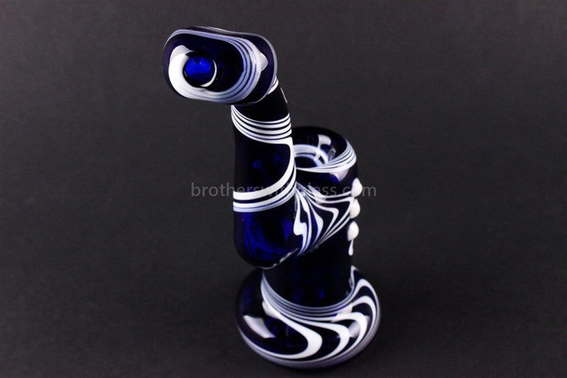 Greenlite Glass Blue and White Wave Bubbler Water Pipe.