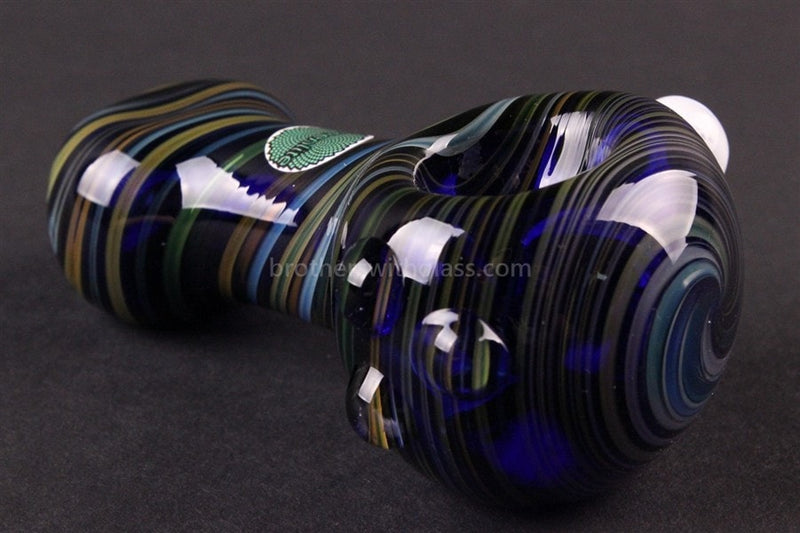 Greenlite Glass Cobalt With Fumed Stripes Hand Pipe.