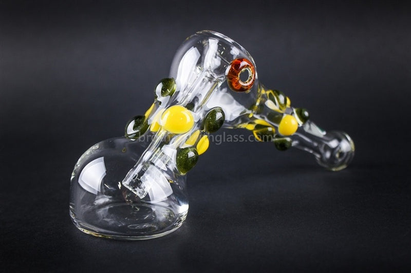 Greenlite Glass Colored Marble Hammer Bubbler Water Pipe - Green and Yellow.