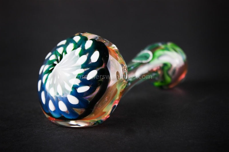 Greenlite Glass Fumed Reticello Laid Back Sherlock Hand Pipe - White and Green.