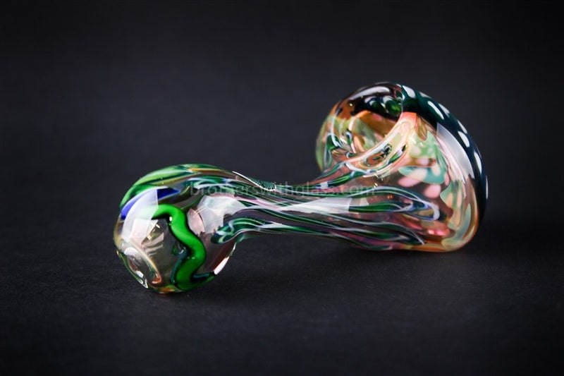 Greenlite Glass Fumed Reticello Laid Back Sherlock Hand Pipe - White and Green.