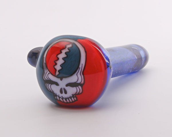 Hilltree Glass Doodle Cap Hand Pipe - Grateful Dead Brothers with Glass