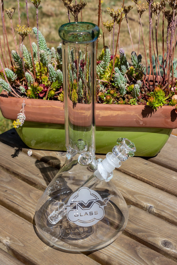 HVY Glass 11 in Beaker Water Pipe - Green Stardust.