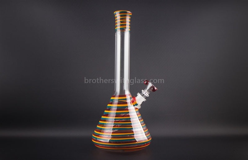 HVY Glass 13 In Heady Color Striped Beaker Water Pipe - Teal Rasta.