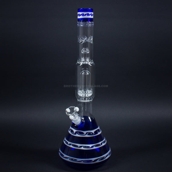 HVY Glass 16 In Beaker To Showerhead Bong With Waves - Blue.