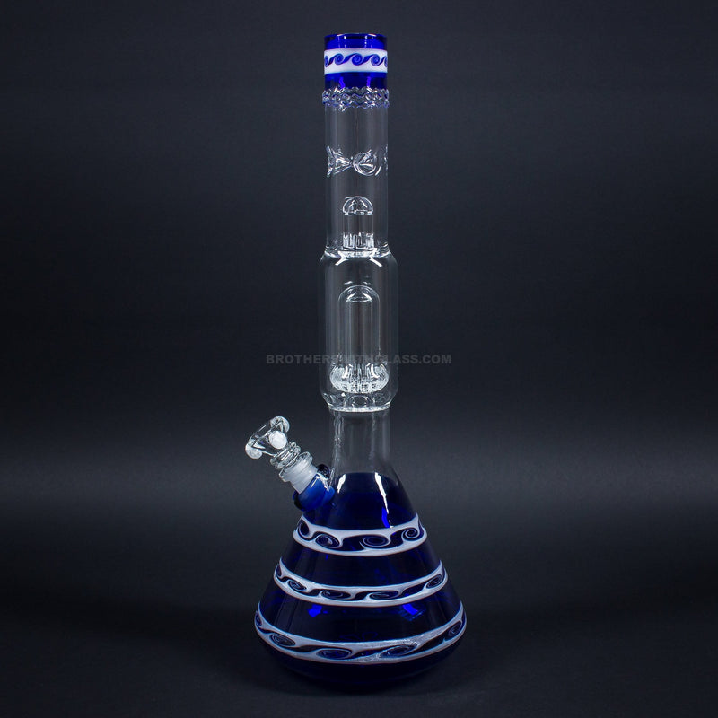 HVY Glass 16 In Beaker To Showerhead Bong With Waves - Blue.