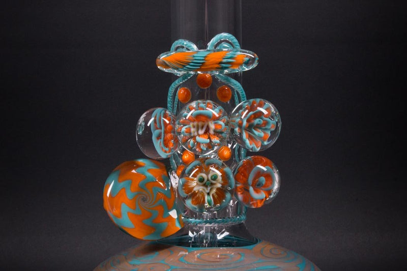 HVY Glass 18 Inch Bubble Bottom Atlas Bong With Marbles - Teal and Copper.