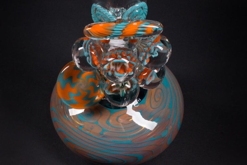 HVY Glass 18 Inch Bubble Bottom Atlas Bong With Marbles - Teal and Copper.