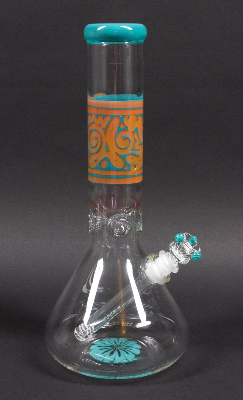 HVY Glass 50mm Color Coiled Beaker Bong -  Teal and Copper.